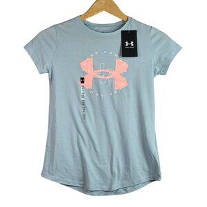 Under Armour Logo Overlay T Shirt Blue Gray Medium Short Sleeve Loose Fit NWT